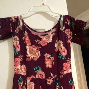 Girls Burgandy Dress Cold Shoulder 6/6x